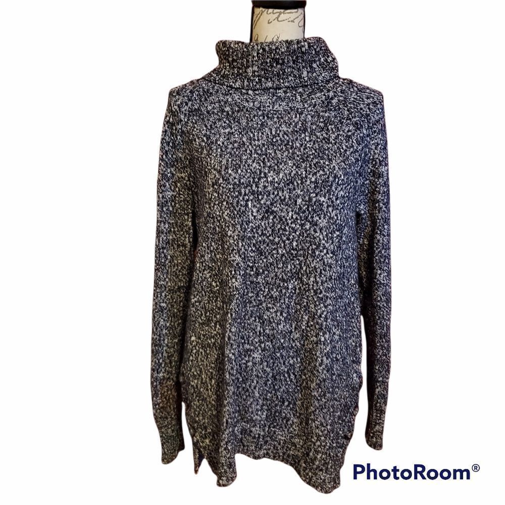LEO & Nicole Ladies Marled Black Turtleneck Sweater - Size Large